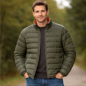 COACH Packable Reversible Lightweight Down Jacket Olive/Burnt Orange